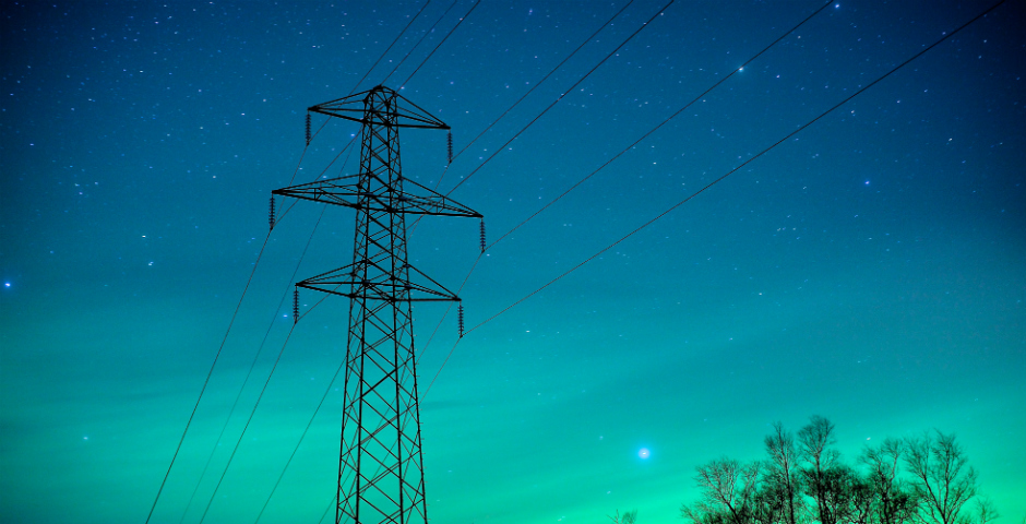 Pylon in northern lights