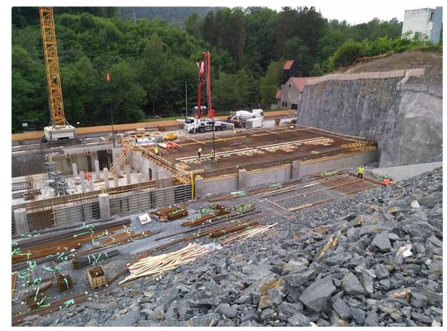 Grey substation building